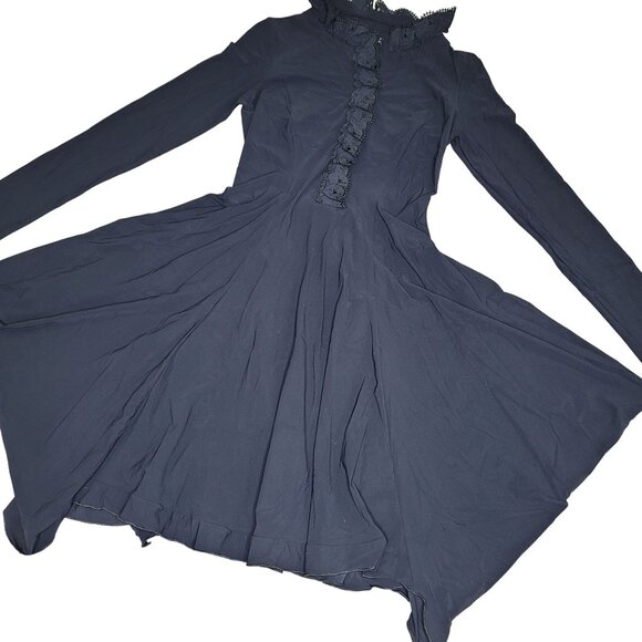 H.I.G.H Black Long Sleeve Lace Collar Dress With Bow ruffles Gothic Victorian 29 - Picture 12 of 12